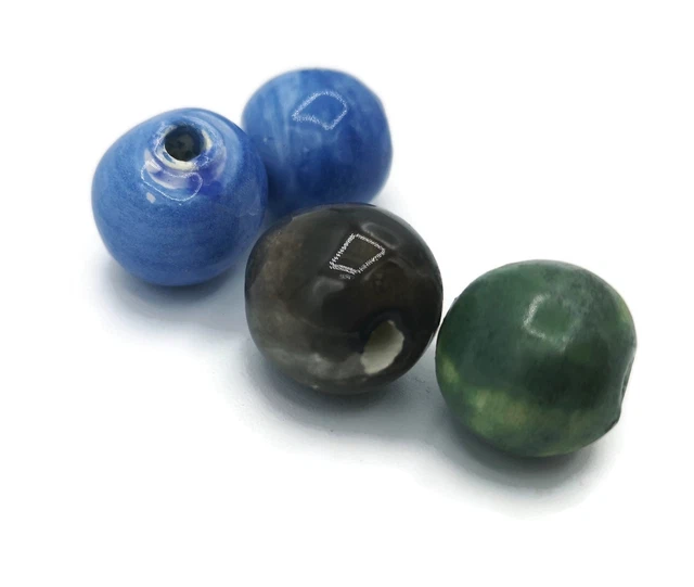 4Pc Assorted Artisan Ceramic Round Beads for Jewelry Making, Macrame Clay Beads