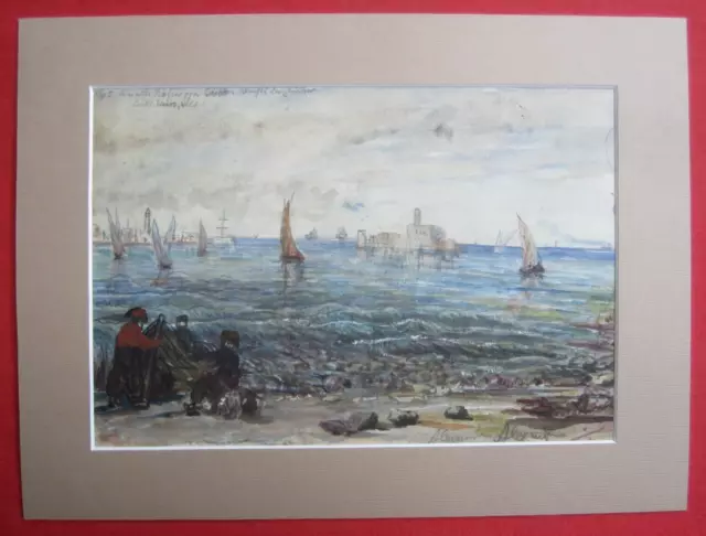 Orig. Zeichnung Aquarell Orient Nordafrika Alexandria Egypt Hafen Port um 1880