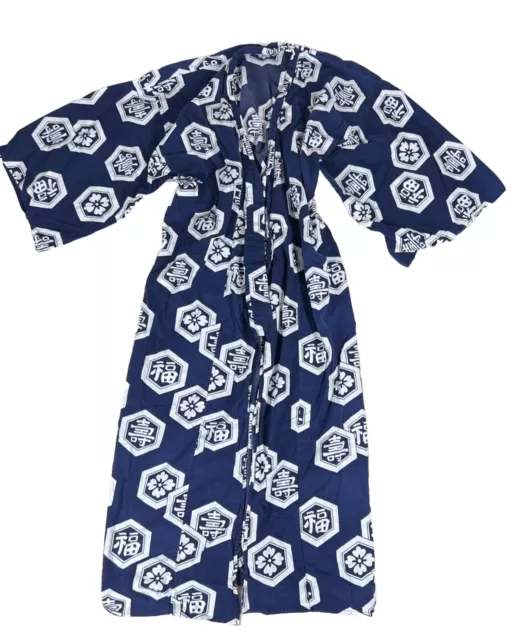 ICHIBAN Japanese Blue & White Cotton Kimono robe Made in Japan