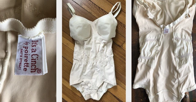 VTG 50s IT'S A CINCH POIRETTE USA CORSET BRA SHAPER GIRDLE BODYSUIT ECRU 40 EUC