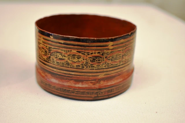 Vintage Lacquerware Box Thanakha Bu Myanmar Storage Container Hand Painted Old"4 10