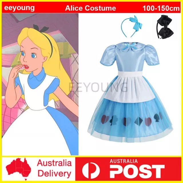 Girls Alice In Wonderland Costume Disney Party Book Week Kids Child Fancy Dress