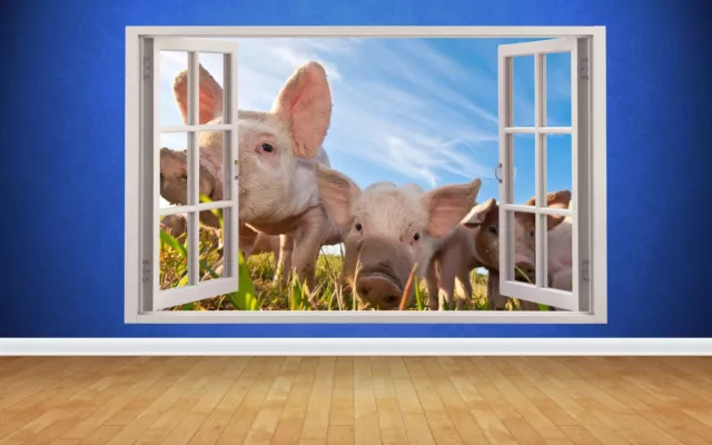 Pigs 3D Wall Art Window Farm Bedroom Animals Country Decal Stickers boys girls