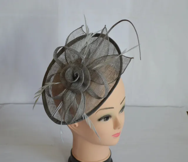A Stunning Grey Large Headband Aliceband Hat Fascinator Wedding Ladies Day Race