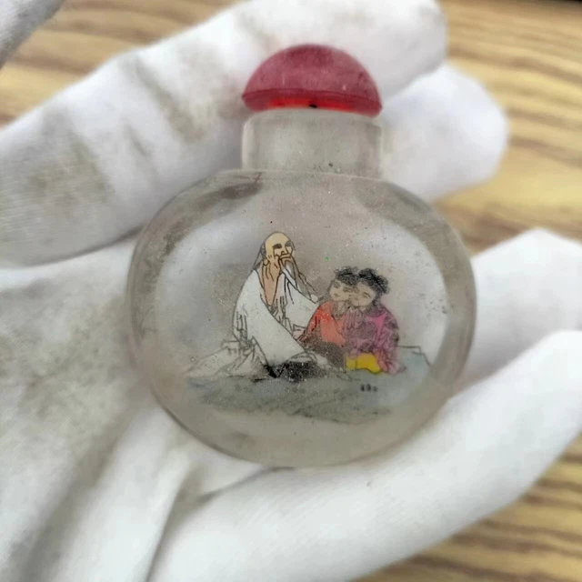 55MM Collect Chinese Inside Painting Glass The Old Lovable Children Snuff Bottle