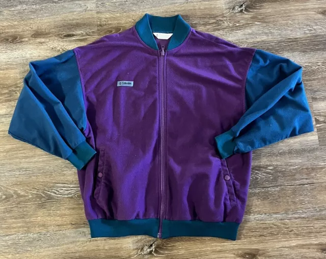 vintage 80s 90s Columbia Purple Blue Full Zip Fleece Sweatshirt Colorblock sz L