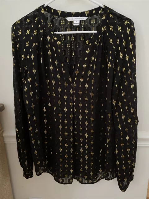 diane von furstenberg DVF blouse Top  size 6 SILK Blend & Gold Metallic HOLIDAY