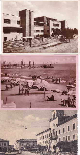 C17565-(Ravenna),3 Cartoline Cervia:piazza Garibaldi; Spiaggia;Colonia Mantovana