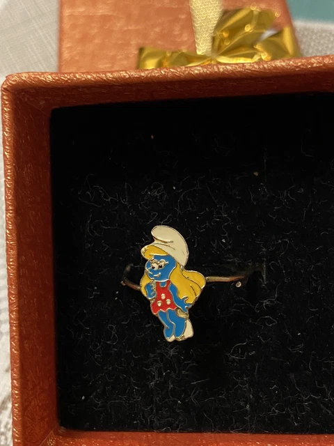 Anellino Da Collezione Puffetta Anni 90 in Argento E Smalto