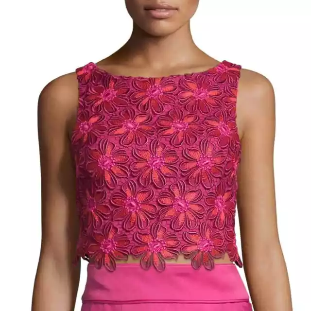 ZAC Zac Posen Top Womens Size 10 Joy Embroidered Lace Crop Pink Coral Barbiecore