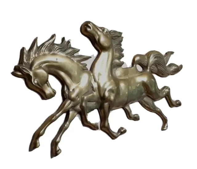 VTG 22” solid Brass running WILD Horses Wall hanging Art Sculpture MCM Retro HTF