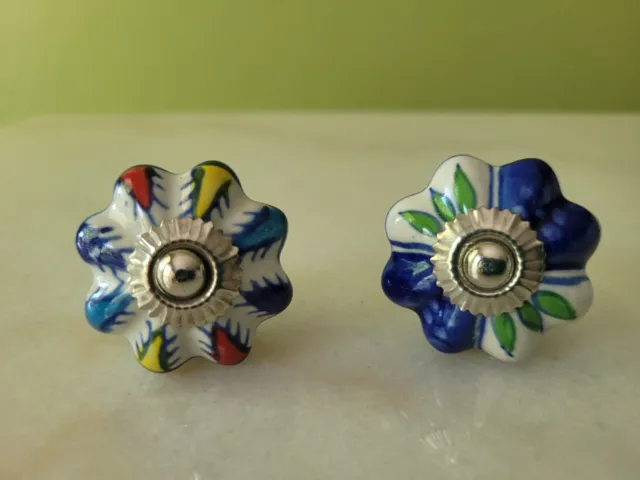 Lot of 2 Ceramic Colorful Boho Flower Cabinet Drawer Pull Knobs World Market
