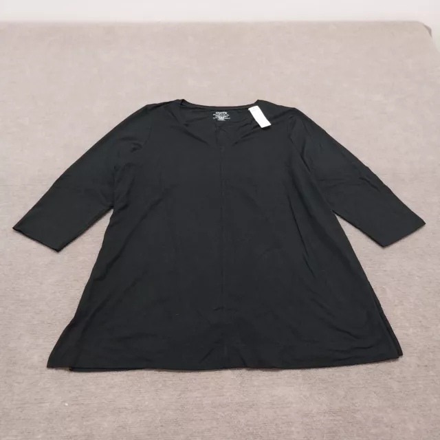 Chico's Womens Size XL Black Solid 3/4 Sleeve V Neck The Ultimate Tee Shirt