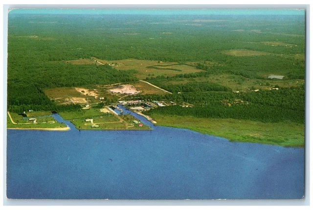 c1960 Aerial Beautiful Tamarac Marina Hamlin Lake Ludington Michigan MI Postcard