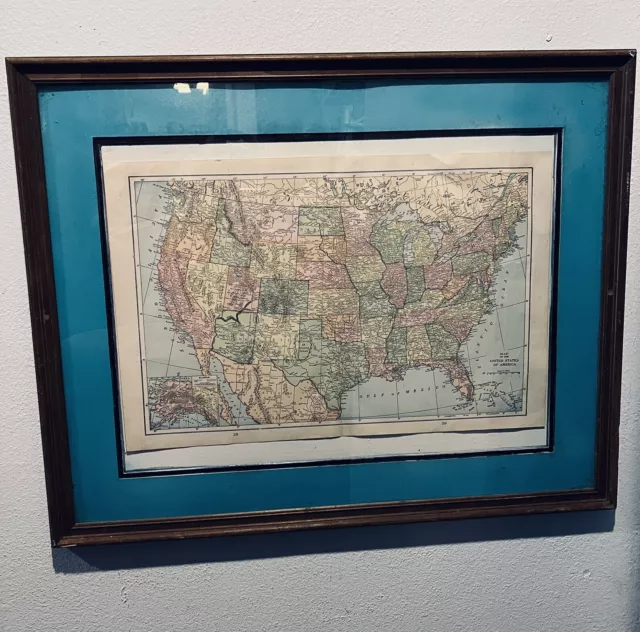 Vintage 1901 UNITED STATES of AMERICA Map 22x14 Antique Map In 30x24 Frame