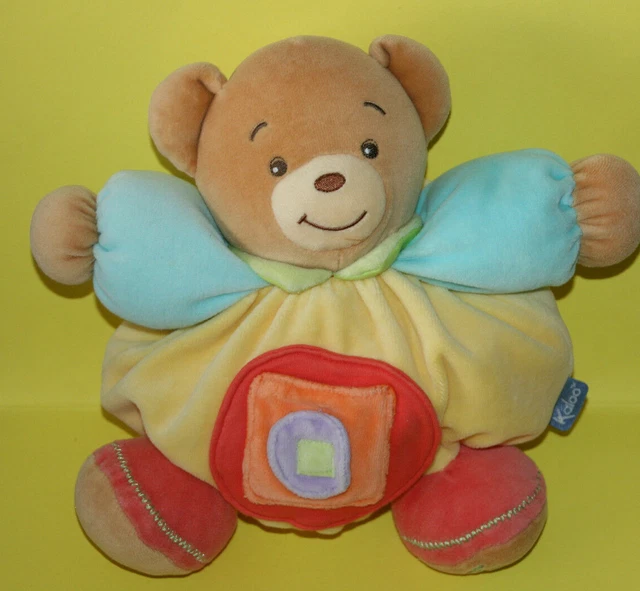 Kaloo Doudou Peluche Ours Boule Grelot Jaune Bleu Orange Mauve Excellent Etat