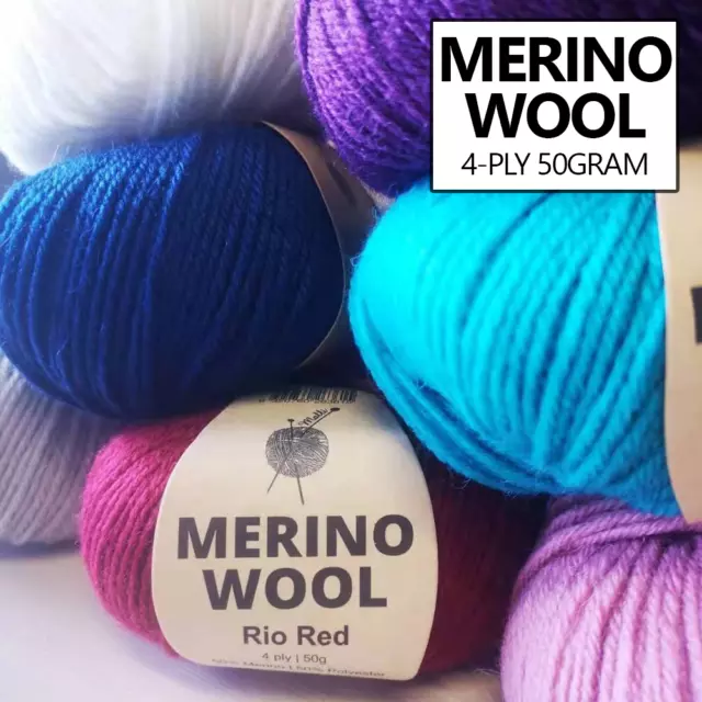 Malli 50g Merino Wool Blend 4ply Knitting Yarn Balls Crochet Wools Super Soft