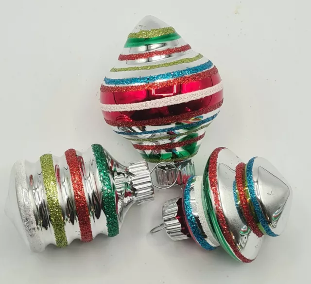 Shiny Brite Holiday Splendor Stripe Shapes Red Green Ornament Set 12 1.75" 3