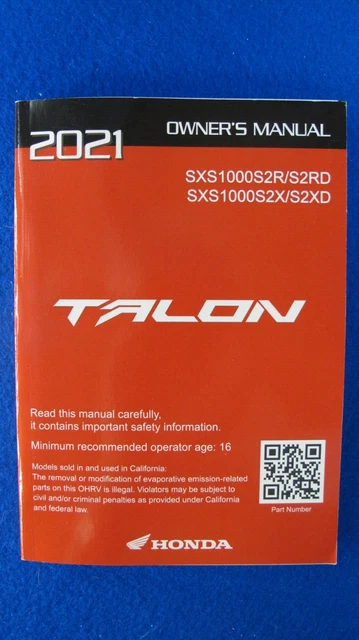 Honda 2021  SXS1000S2R/S2RD S2X/S2XD TALON Original Owners Manual  F454