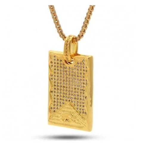 King Ice CZ Eye Dog Tag Chain 14k Gold