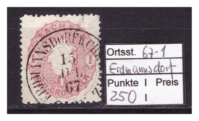 Altdeutschland, Sachsen,  seltener Ortsstempel Erdmannsdorf auf MiNr. 16, 2.Wahl