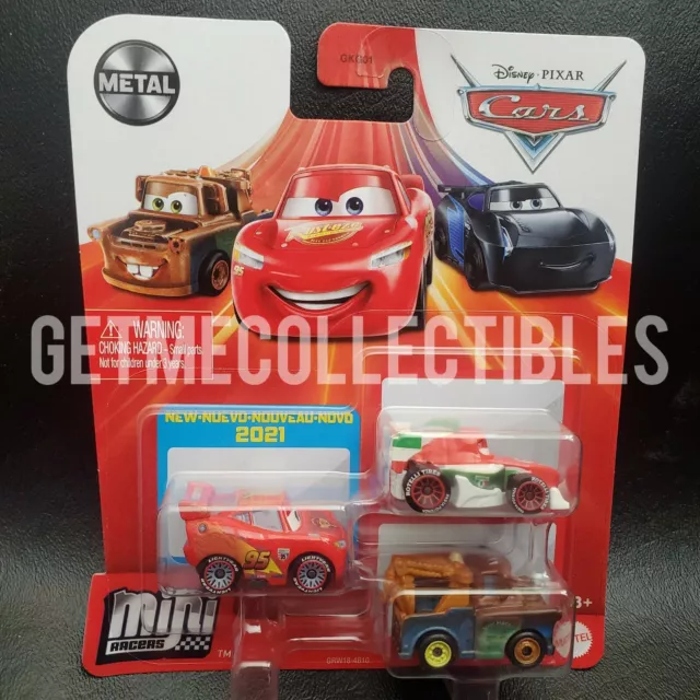 Disney Pixar Cars Mini Racers World Grand Prix Mcqueen Francesco 3 Pack $15+