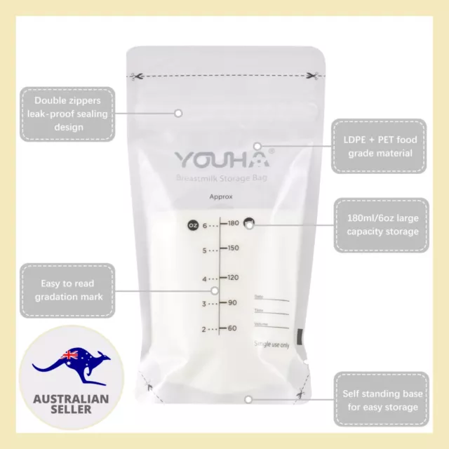 Youha Pre-Sterilised Breast Milk Storage Bags BPA free  (10 bags x 180ml)