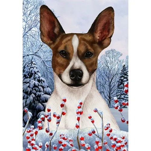 Winter House Flag - Brown and White Rat Terrier 15130