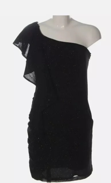 MANGO CASUAL vestito tubino Abito monospalla nero effetto glitter Donna Tg IT S