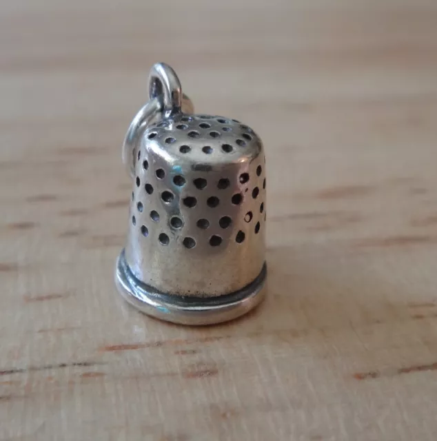 1 Sterling Silver Small 3D 9x7mm Thimble Sewing Charm!