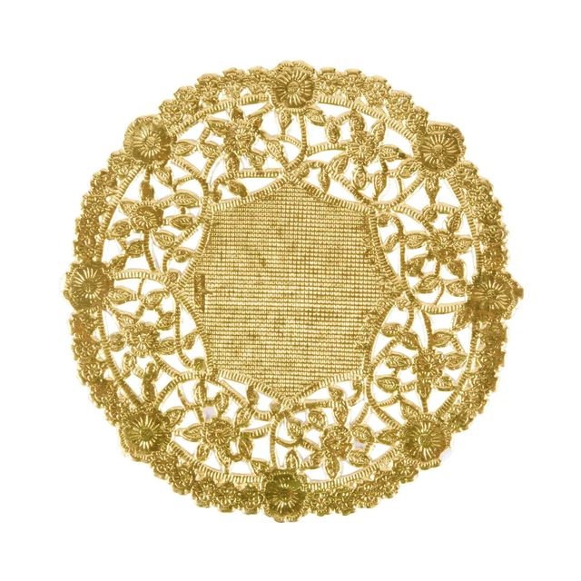 The Baker Celebrations Gold Foil 4 inch Round Paper Lace Table Doilies – Grea...