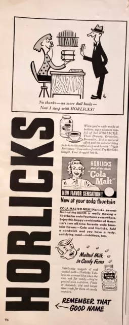 PRINT AD Horlicks Malted Milk 1950 5x13 Helps Sleep Tablets for Kids Candy