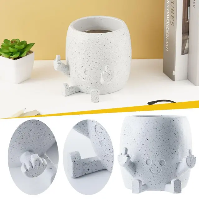  Middle Finger Happy Planter Kawaii Planter Pot with Face,  Succulent, Indoor for Garden, Great Gift : Handmade Products