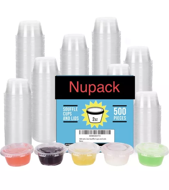 2.0 oz - [500 Sets] Crystal Clear BPA Free Plastic Portion Cups With Lids