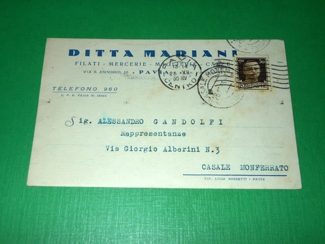 Cartolina Pubblicità - Filati Mercerie Maglierie Ditta Mariani - Pavia 1935