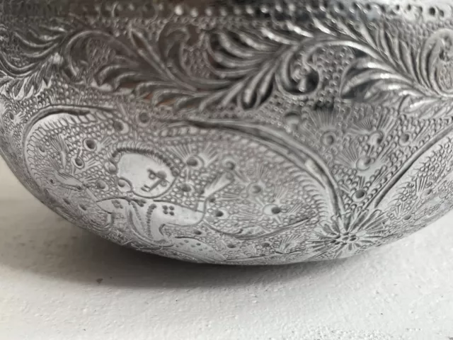 Early 20th Century Indian Mogul Style White Metal Bowl - Beautiful Detail 3