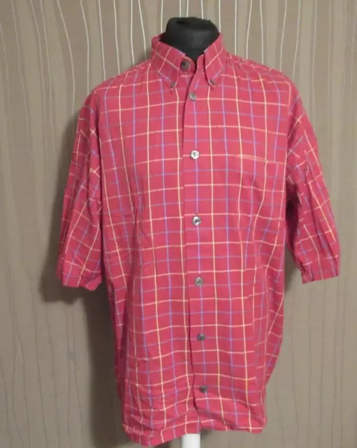 180 S02 SIGNUM  Herren Hemd Gr. XL  rot bunt kariert Kurzarm Button Down