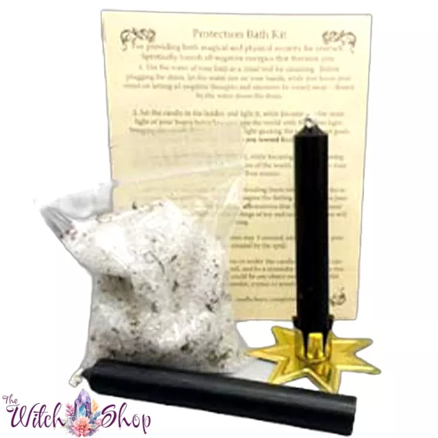Bath Ritual Spell Kit ~ PROTECTION ~ Includes Candles Holder Salt & Instructions