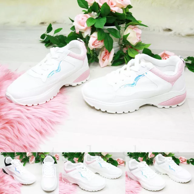 Ladies Womens Chunky White Retro Punk Platform Trainers Sneakers Shoes Size 3-8