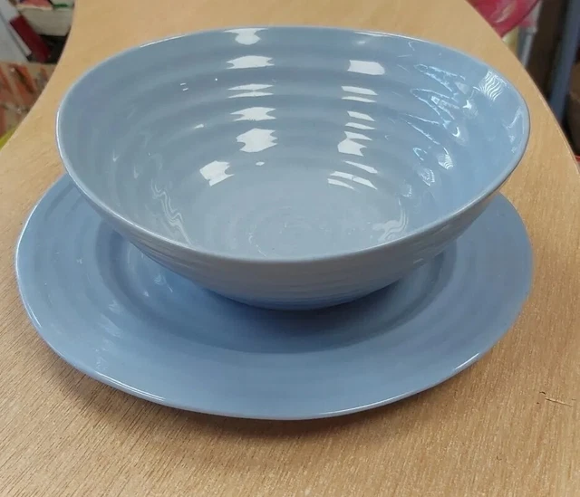 Par De Platos Y Tazones Sophie Conran Azul Portmeirion Celadón 8"" Excelente Estado