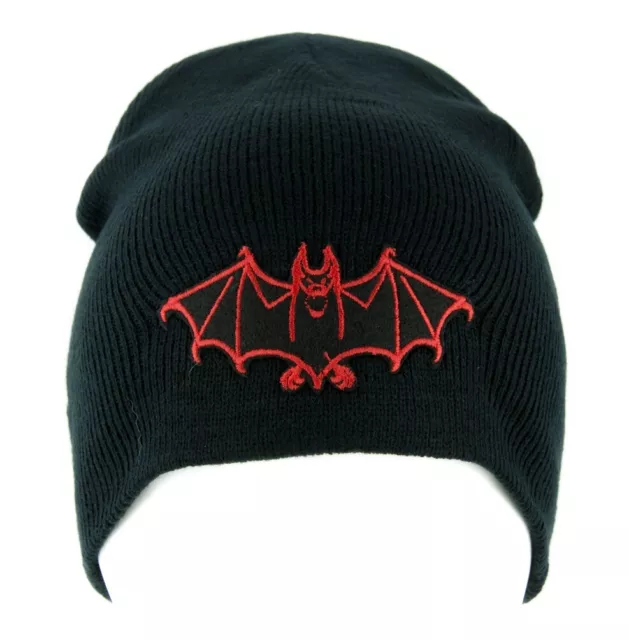 Black & Red Bat Beanie Knit Cap Hat Gothic Witch Vampire Dracula Horror Occult