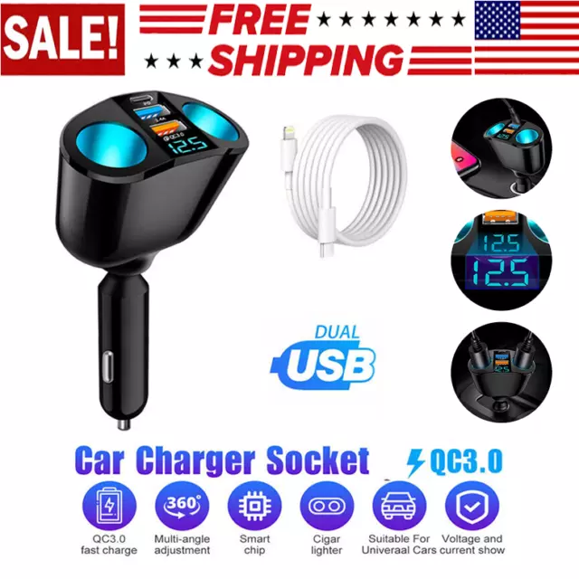 Dual USB Car Cigarette Lighter Socket Splitter Power Adapter Charger Outlet 12V