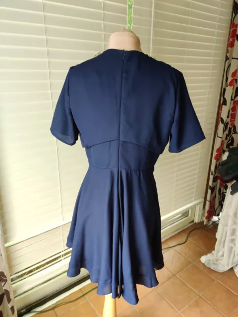 ASOS Navy Blue Smock Mini Dress With Beaded Collar Sz 10 3