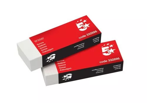 Pack of 5 - 5 Star Erasers / Rubbers In Cardboard Sleeve. Plastic Eraser 332896