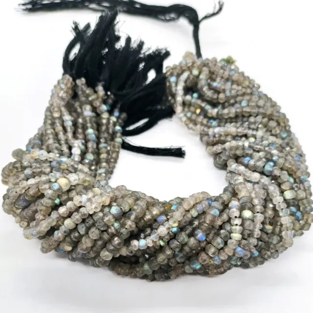 Natural Blue Labradorite Rondelle Faceted Gemstone Loose Spacer Beads Strand 13"
