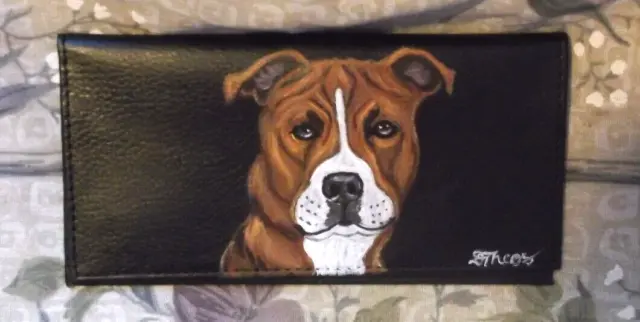 Pit Bull Terrier dog Checkbook Cover Custom Painted Leather