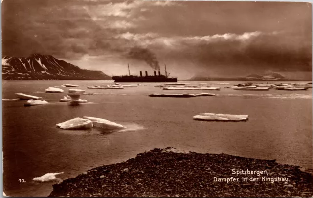 Steamship Kings Bay Svalbard Spitzbergen Norway Trinks-Bildkarte Postcard RPPC