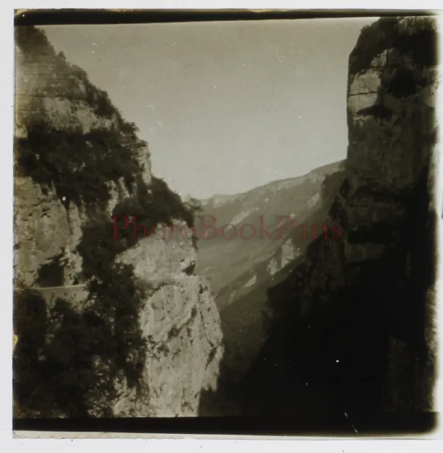 FRANCE Les Grandes Goulets Gorges 1929 Photo Stereo Plaque de verre Vintage