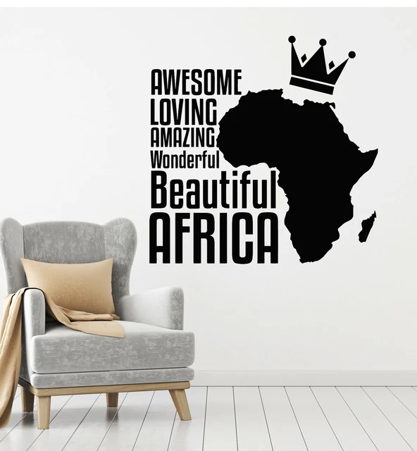 VINYL WALL DECAL Beautiful Africa Continent Map Phrase Words Stickers