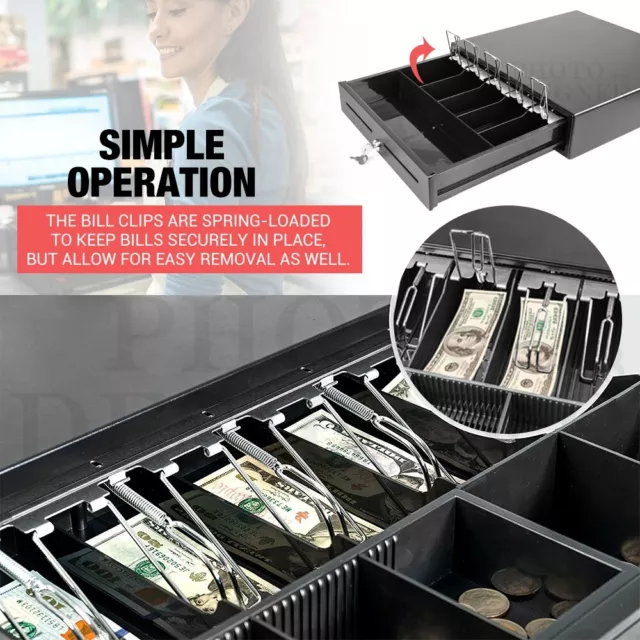 Heavy Duty Electronic/Manual Cash Drawer Cash Register POS 5 Bills 8 Coins Tray